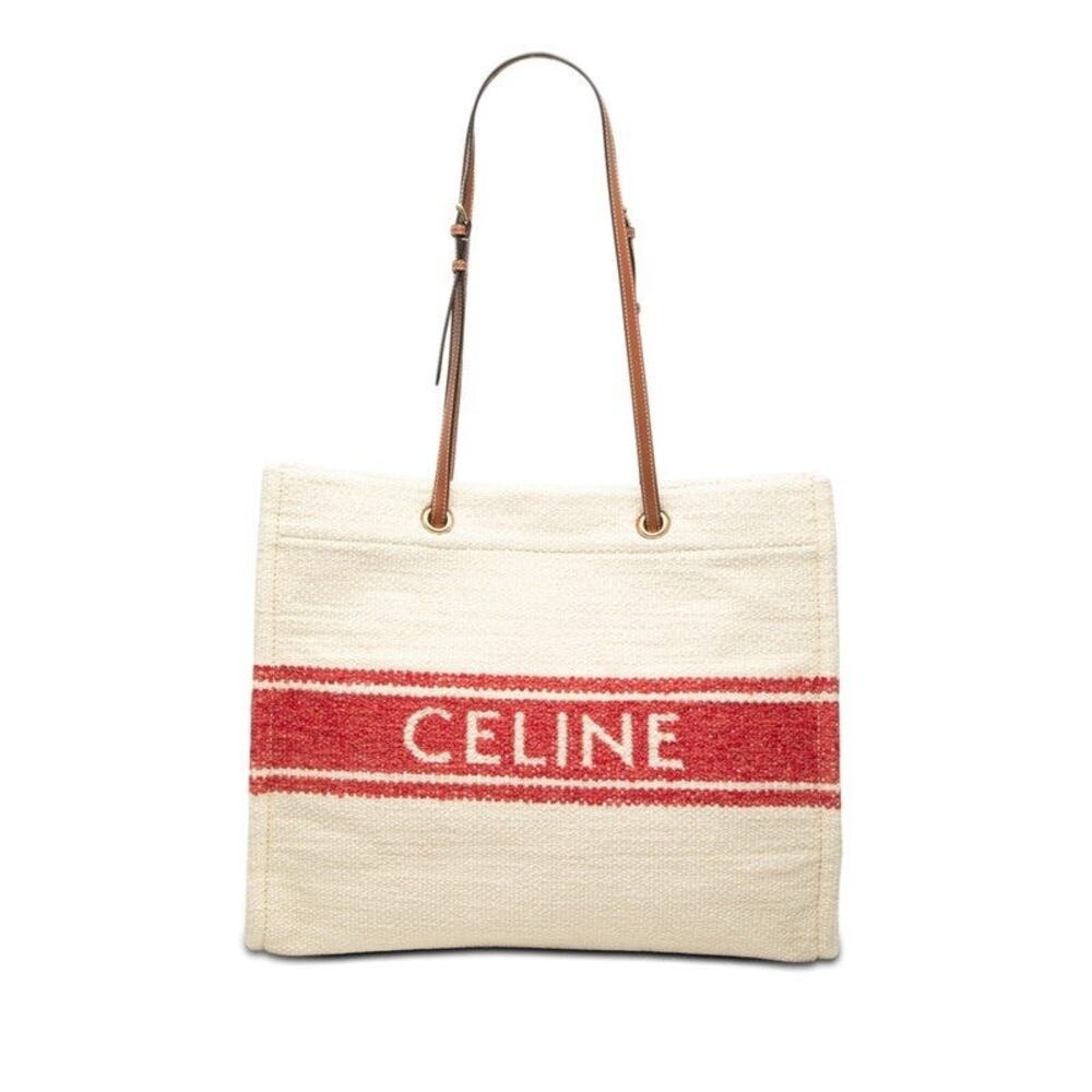 Celine Leather Horizontal Cabas Tote Bag Textile Ecru